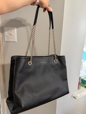 kate spade Black Pebbled Leather Tote with Gold Chain Handles